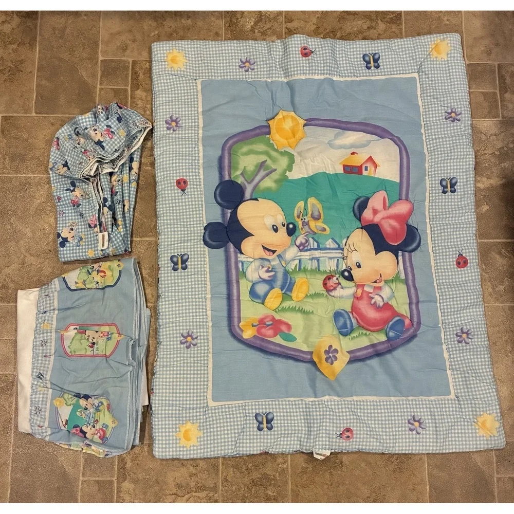 Disney Baby Mickey‎ Minnie Mouse Crib Quilt Comforter Fitted Sheet Crib Skirt